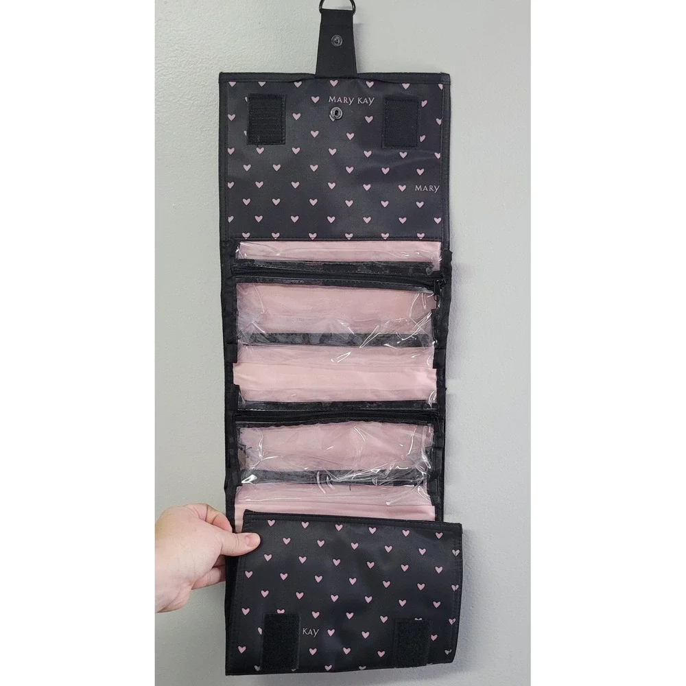 Mary Kay Pink Heart Travel Roll Up Bag Hanging Toiletry Cosmetic Organizer‎